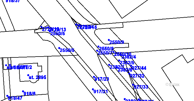 Parcela st. 2550/7 v KÚ Jablonec nad Nisou, Katastrální mapa