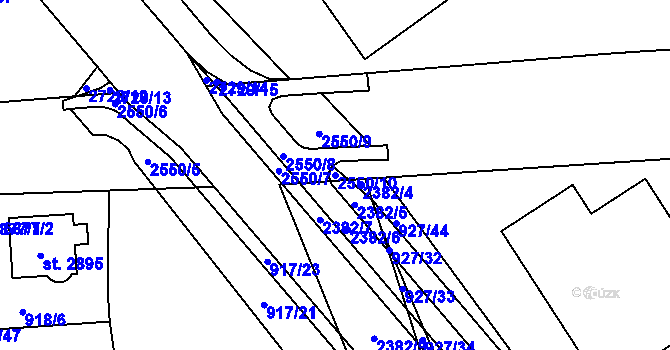 Parcela st. 2550/10 v KÚ Jablonec nad Nisou, Katastrální mapa
