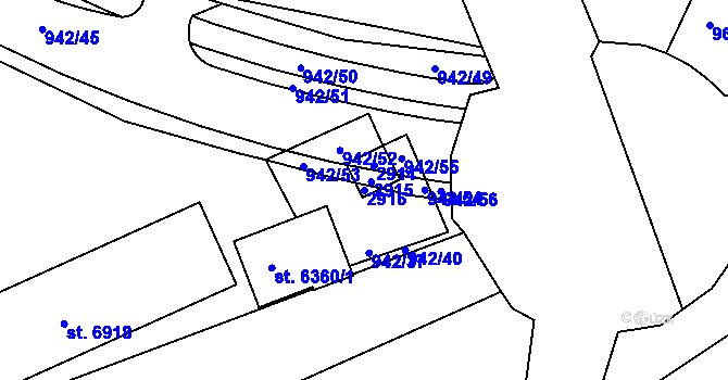 Parcela st. 2916 v KÚ Jablonec nad Nisou, Katastrální mapa