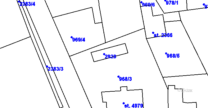 Parcela st. 2928 v KÚ Jablonec nad Nisou, Katastrální mapa