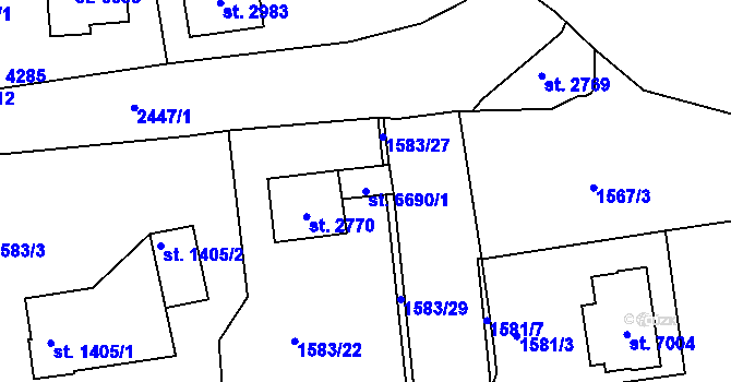 Parcela st. 6690/1 v KÚ Jablonec nad Nisou, Katastrální mapa