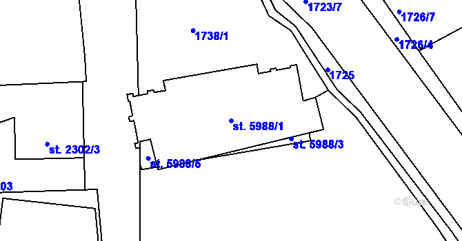Parcela st. 5988/1 v KÚ Jablonec nad Nisou, Katastrální mapa