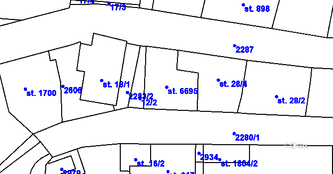 Parcela st. 6695 v KÚ Jablonec nad Nisou, Katastrální mapa