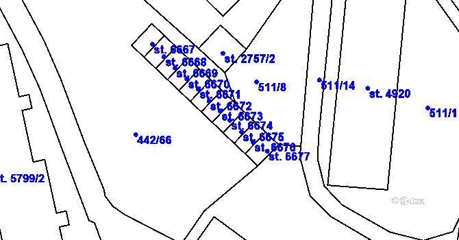 Parcela st. 6674 v KÚ Jablonec nad Nisou, Katastrální mapa