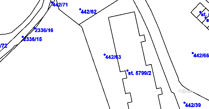 Parcela st. 442/63 v KÚ Jablonec nad Nisou, Katastrální mapa