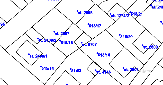 Parcela st. 6707 v KÚ Jablonec nad Nisou, Katastrální mapa