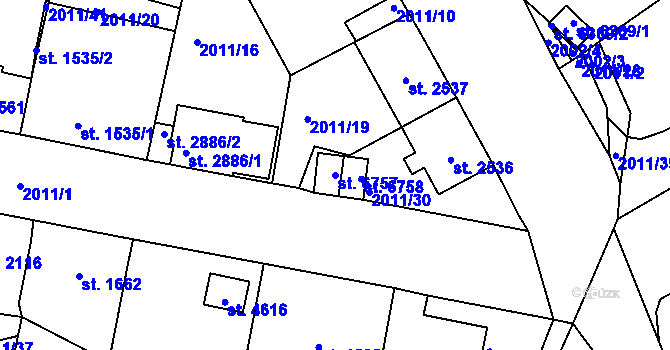 Parcela st. 6757 v KÚ Jablonec nad Nisou, Katastrální mapa