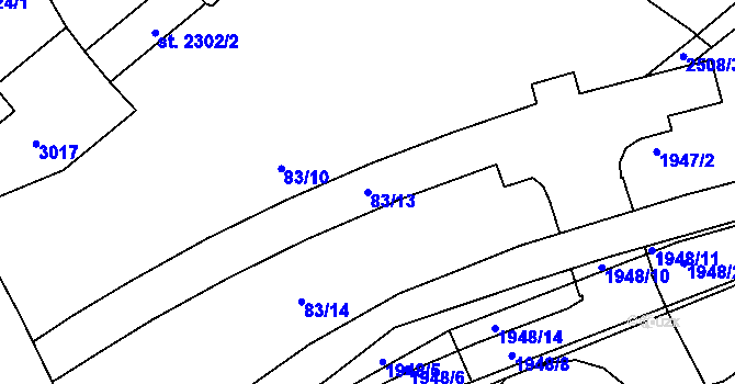 Parcela st. 83/13 v KÚ Jablonec nad Nisou, Katastrální mapa