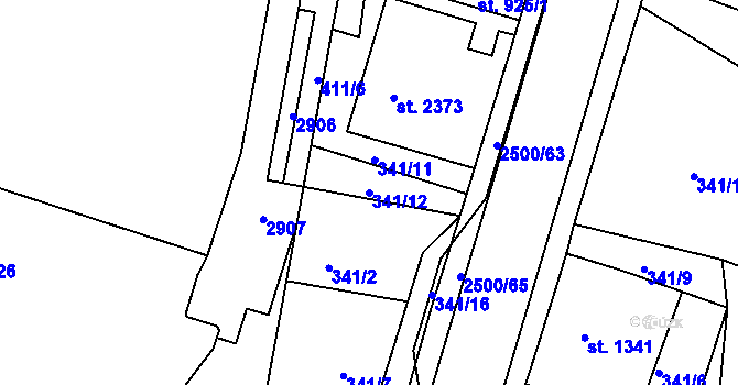 Parcela st. 341/12 v KÚ Jablonec nad Nisou, Katastrální mapa