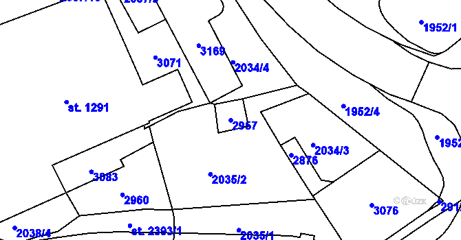 Parcela st. 2957 v KÚ Jablonec nad Nisou, Katastrální mapa