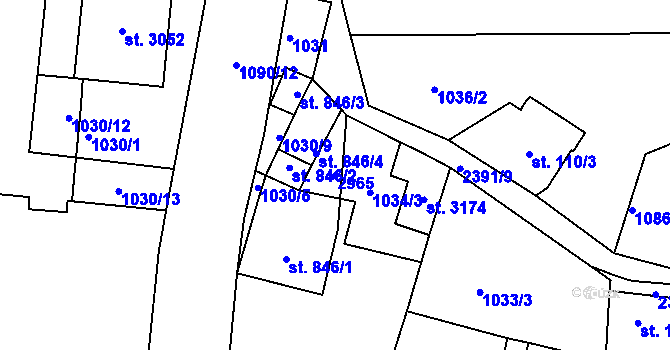 Parcela st. 2965 v KÚ Jablonec nad Nisou, Katastrální mapa
