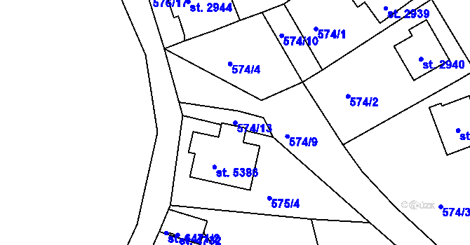 Parcela st. 574/13 v KÚ Jablonec nad Nisou, Katastrální mapa