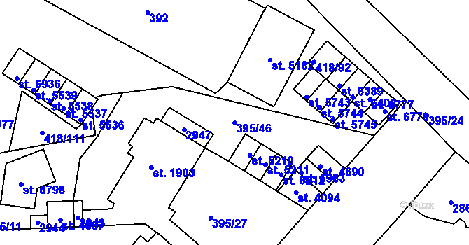 Parcela st. 395/46 v KÚ Jablonec nad Nisou, Katastrální mapa
