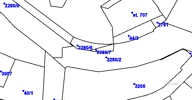 Parcela st. 2280/7 v KÚ Jablonec nad Nisou, Katastrální mapa
