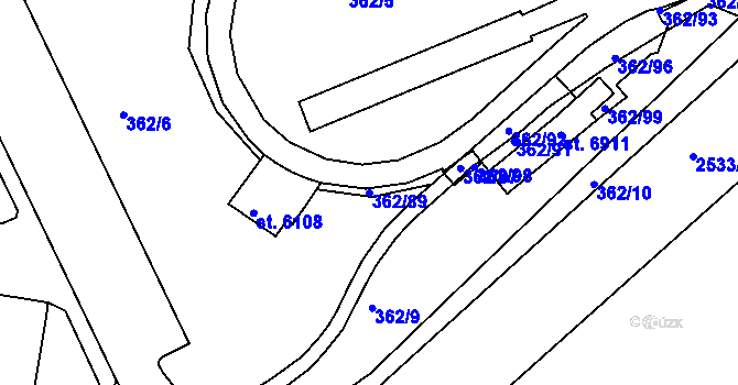 Parcela st. 362/89 v KÚ Jablonec nad Nisou, Katastrální mapa