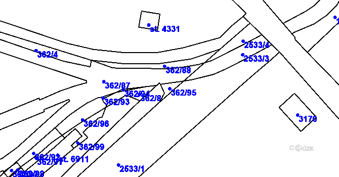 Parcela st. 362/95 v KÚ Jablonec nad Nisou, Katastrální mapa