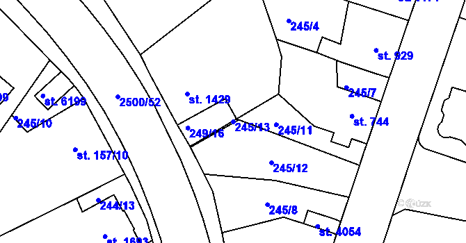 Parcela st. 245/13 v KÚ Jablonec nad Nisou, Katastrální mapa