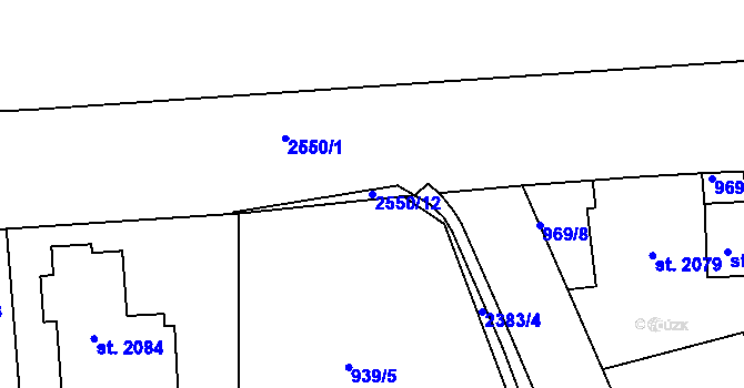 Parcela st. 2550/12 v KÚ Jablonec nad Nisou, Katastrální mapa