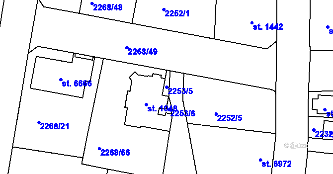 Parcela st. 2253/5 v KÚ Jablonec nad Nisou, Katastrální mapa