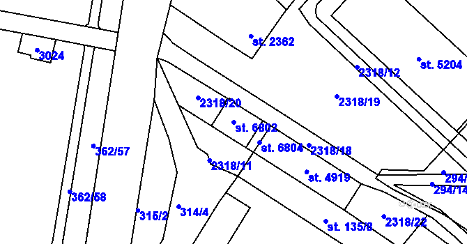 Parcela st. 6802 v KÚ Jablonec nad Nisou, Katastrální mapa