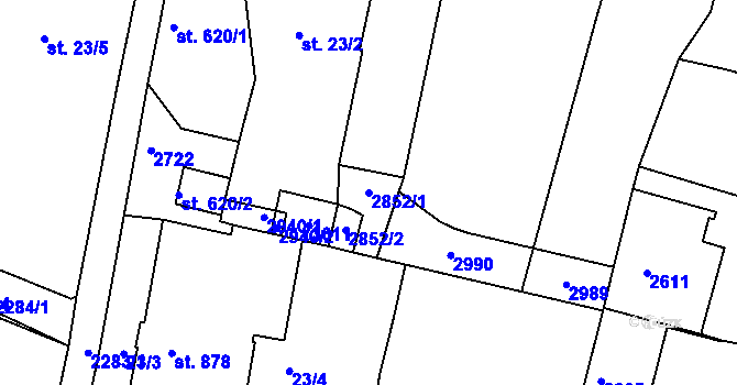 Parcela st. 2852/1 v KÚ Jablonec nad Nisou, Katastrální mapa