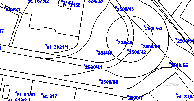 Parcela st. 334/47 v KÚ Jablonec nad Nisou, Katastrální mapa
