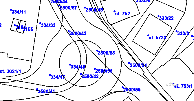 Parcela st. 2500/53 v KÚ Jablonec nad Nisou, Katastrální mapa