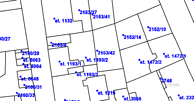 Parcela st. 2153/42 v KÚ Jablonec nad Nisou, Katastrální mapa