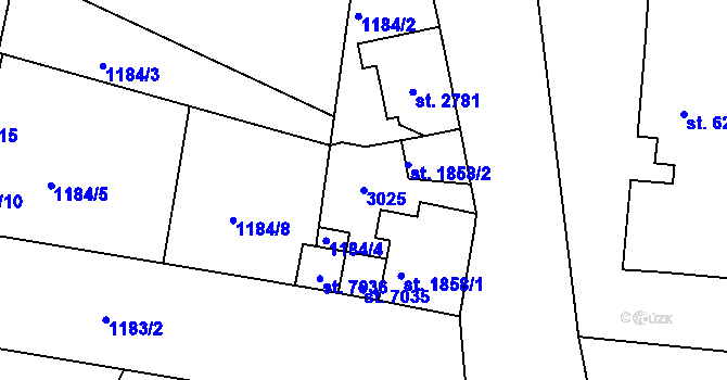 Parcela st. 3025 v KÚ Jablonec nad Nisou, Katastrální mapa