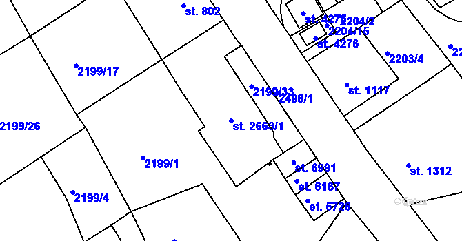 Parcela st. 2663/1 v KÚ Jablonec nad Nisou, Katastrální mapa