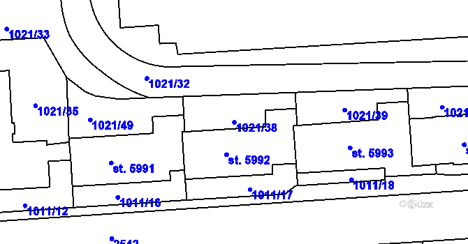 Parcela st. 1021/38 v KÚ Jablonec nad Nisou, Katastrální mapa