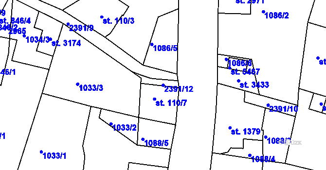 Parcela st. 2391/12 v KÚ Jablonec nad Nisou, Katastrální mapa