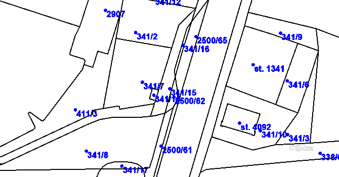 Parcela st. 341/15 v KÚ Jablonec nad Nisou, Katastrální mapa