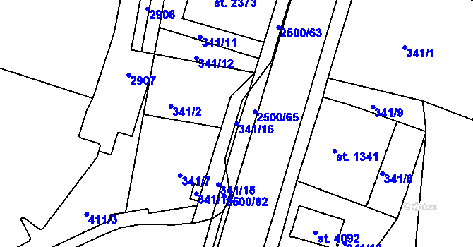 Parcela st. 341/16 v KÚ Jablonec nad Nisou, Katastrální mapa