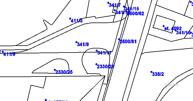 Parcela st. 341/17 v KÚ Jablonec nad Nisou, Katastrální mapa