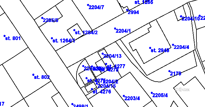 Parcela st. 2204/13 v KÚ Jablonec nad Nisou, Katastrální mapa