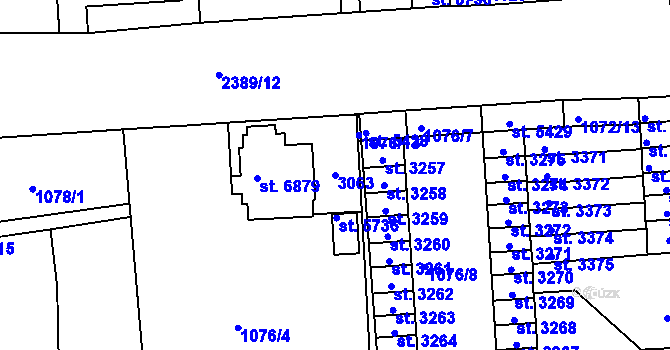 Parcela st. 3063 v KÚ Jablonec nad Nisou, Katastrální mapa