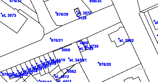 Parcela st. 3069 v KÚ Jablonec nad Nisou, Katastrální mapa