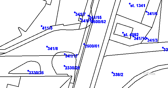 Parcela st. 2500/61 v KÚ Jablonec nad Nisou, Katastrální mapa