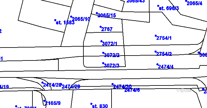 Parcela st. 3072 v KÚ Jablonec nad Nisou, Katastrální mapa