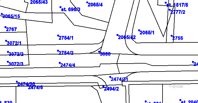 Parcela st. 3080 v KÚ Jablonec nad Nisou, Katastrální mapa