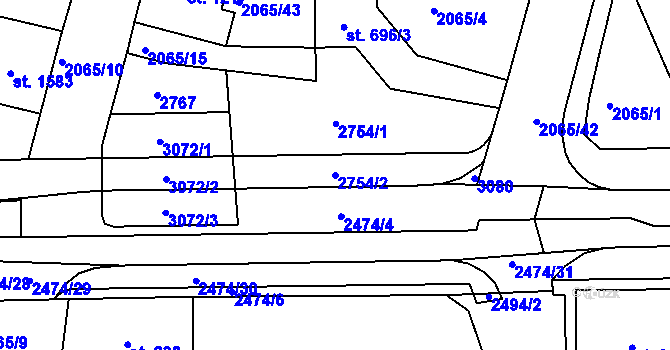 Parcela st. 2754/2 v KÚ Jablonec nad Nisou, Katastrální mapa