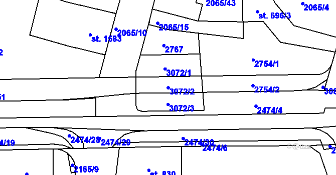 Parcela st. 3072/2 v KÚ Jablonec nad Nisou, Katastrální mapa