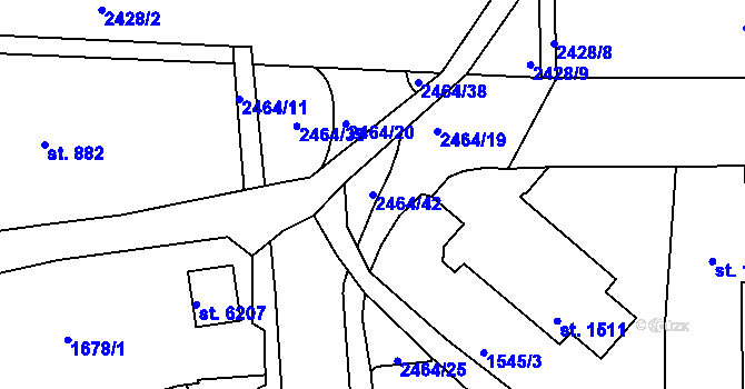 Parcela st. 2464/42 v KÚ Jablonec nad Nisou, Katastrální mapa