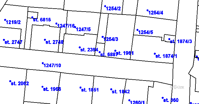 Parcela st. 6887 v KÚ Jablonec nad Nisou, Katastrální mapa