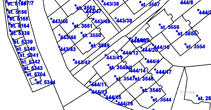 Parcela st. 443/41 v KÚ Jablonec nad Nisou, Katastrální mapa