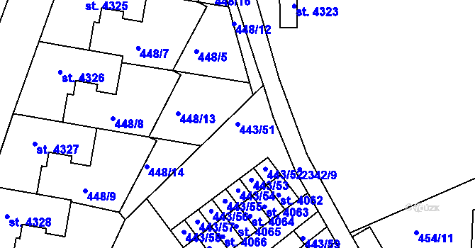 Parcela st. 443/51 v KÚ Jablonec nad Nisou, Katastrální mapa