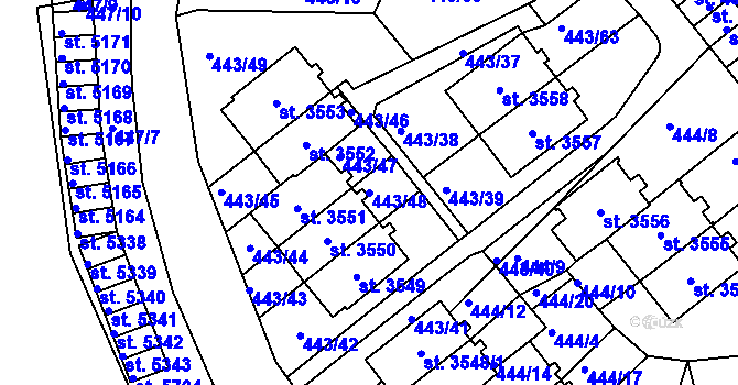 Parcela st. 443/48 v KÚ Jablonec nad Nisou, Katastrální mapa