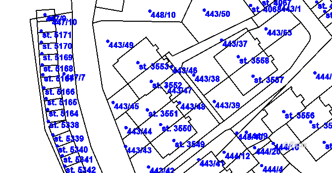 Parcela st. 443/47 v KÚ Jablonec nad Nisou, Katastrální mapa