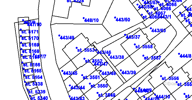 Parcela st. 443/46 v KÚ Jablonec nad Nisou, Katastrální mapa